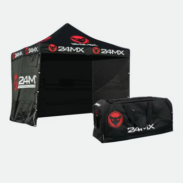 Easy-Up Rennzelt mit Wänden 24MX Schwarz + All-in-One Gearbag 150L 24MX